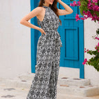 Damen Eleganter Jumpsuit mit halbem Kragen und weitem Bein R&B