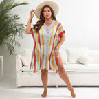 Damen luftiger Häkel-Strandponcho mit modischen Fransen R&B