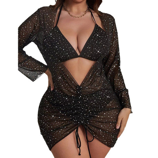 Damen Strandkleid mit gebundenem Ausschnitt und transparentem Design R&B