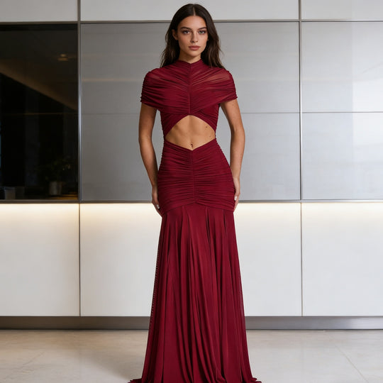 Damen Figuriertes Abendkleid mit raffiniertem Cut-Out-Design und drapiertem Oberteil R&B