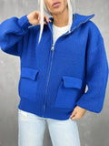 Damen Übergangsstrickjacke mit breitem Reißverschluss und praktischen Taschen R&B