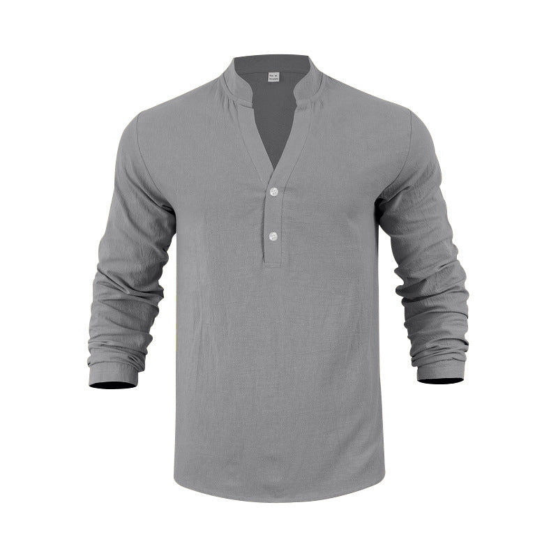 Herren Langarmshirt mit modischem Stehkragen und eleganten Knopfdetails R&B