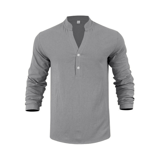 Herren Langarmshirt mit modischem Stehkragen und eleganten Knopfdetails R&B