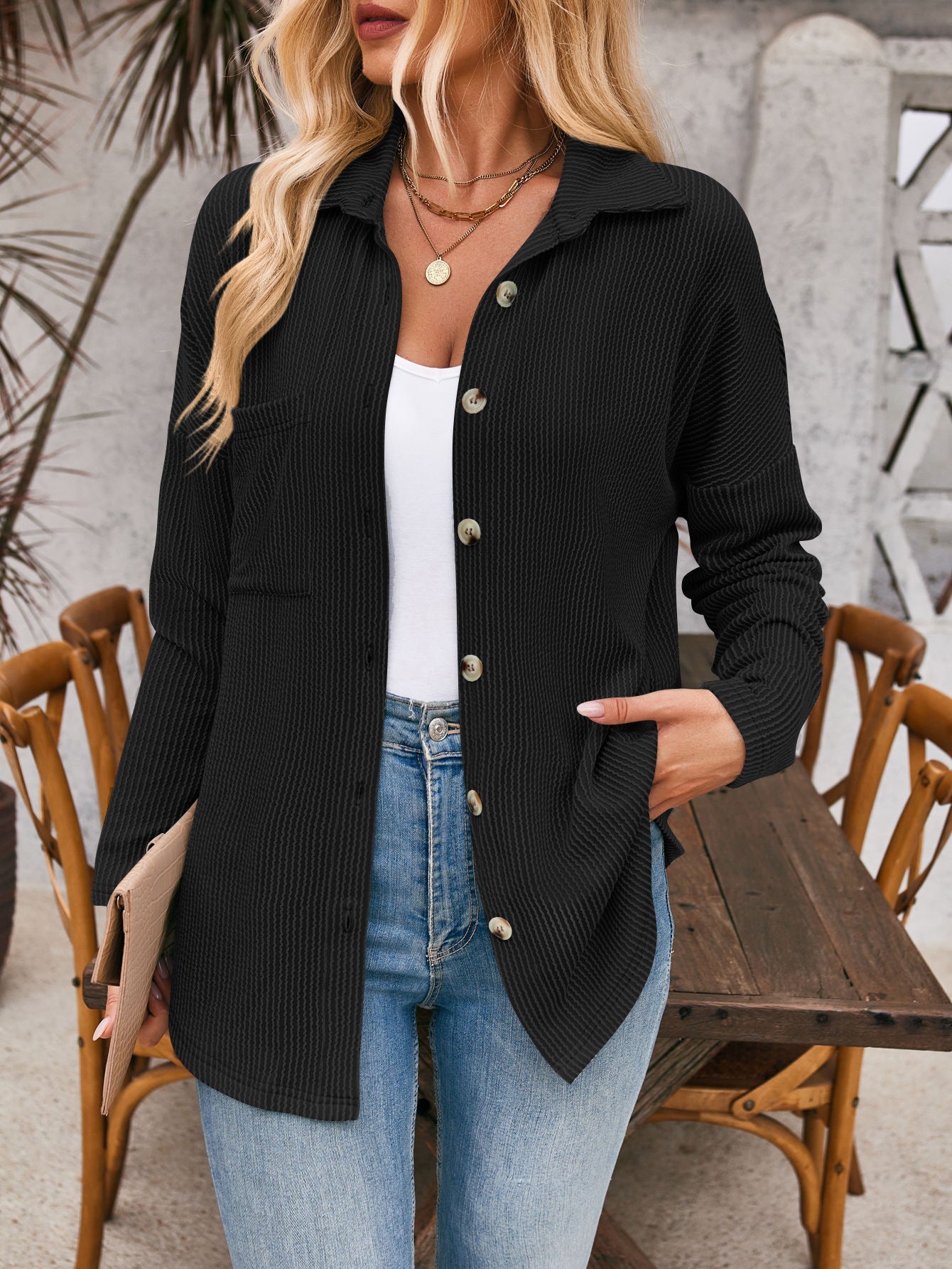 Damen Strickjacke mit strukturiertem Material und bequemen Taschen R&B