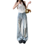 Damen Weit geschnittene Destroyed Jeans mit trendigen Details R&B
