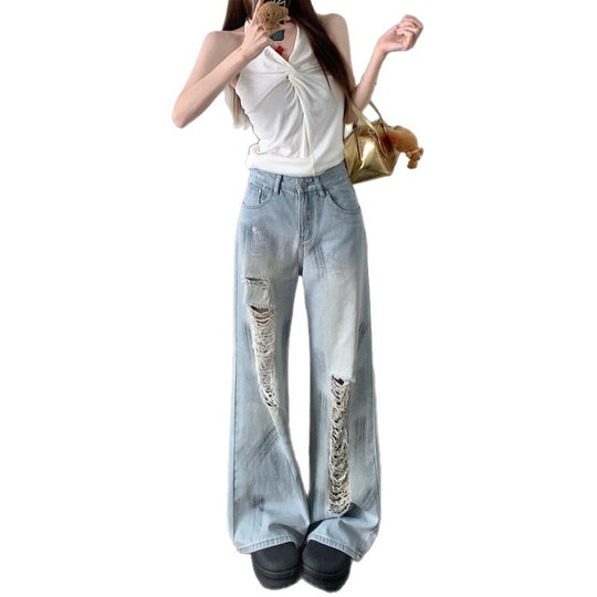 Damen Weit geschnittene Destroyed Jeans mit trendigen Details R&B