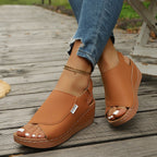 Damen Komfortable Wedge-Pantoletten mit offenem Zehenbereich und elastischem Riemendesign