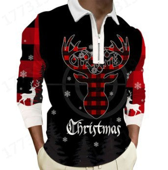 Herren Weihnachtliches Langarmshirt mit festlichem Grafikdesign und praktischem Reißverschluss R&B