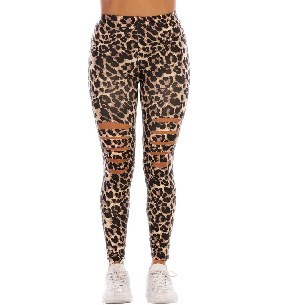 Damen Modische Leggings mit Cut-Outs im Leopardenmuster