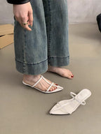 Damen elegante Slipper mit verstellbaren Riemen und spitzem Design R&B