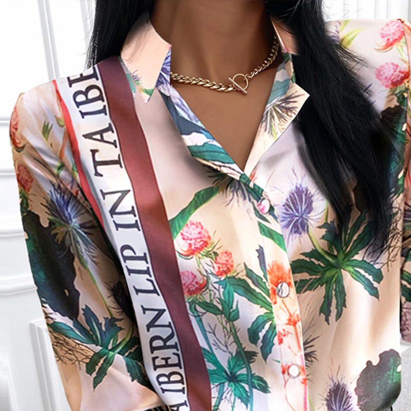 Damen floral bedruckte Bluse mit elegantem Satinfinish R&B
