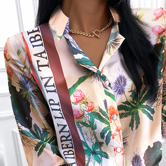 Damen floral bedruckte Bluse mit elegantem Satinfinish R&B