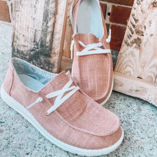 Damen nan Segeltuch-Mokassin-Sneaker mit elastischer Schnürung gepolstertem Komfortfußbett und profilierter Gummisohle R&B