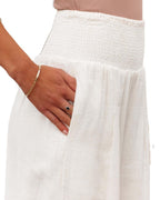 Damen weite Leinenhose mit elastischem Taillenbund und seitlichen Falten R&B