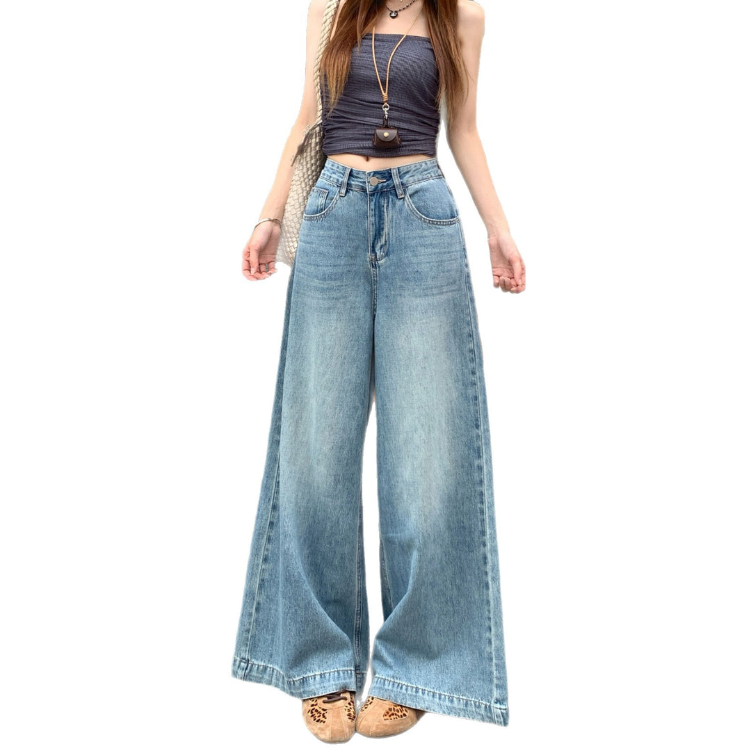 Damen Weite Denim-Hose mit lässigem Schnitt und hoch tailliertem Design R&B