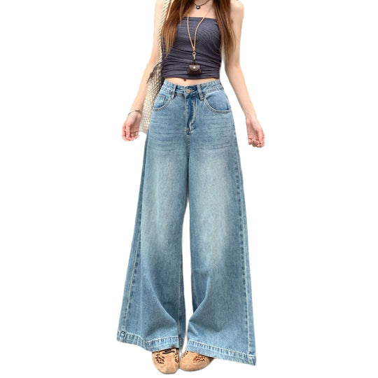 Damen Weite Denim-Hose mit lässigem Schnitt und hoch tailliertem Design R&B