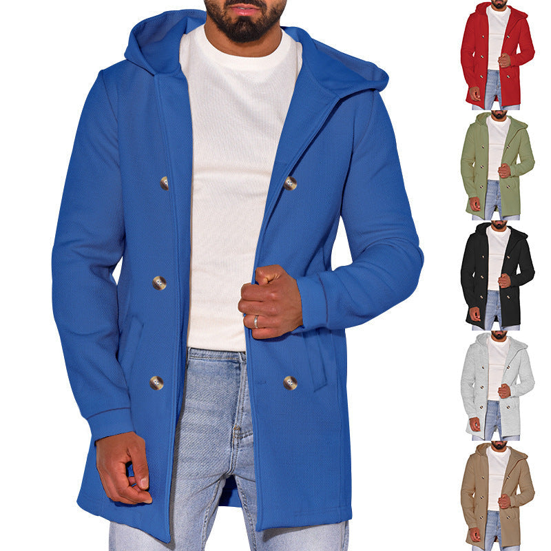 Herren modische Jacke mit Kapuze und doppelter Knopfleiste R&B