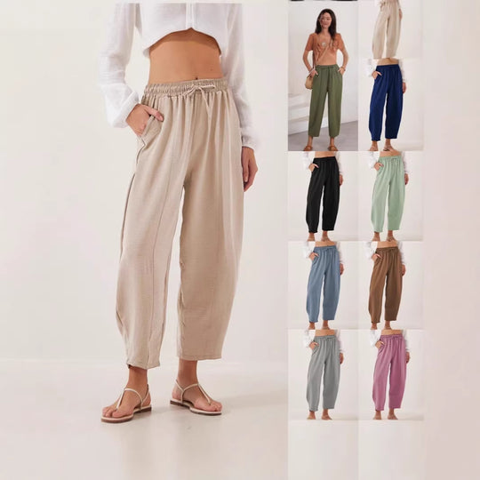 Damen Bequeme, weit geschnittene Sommerhose mit elastischem Bund und seitlichen Taschen R&B