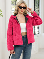 Damen Kuschelige Oversized-Fleecejacke mit Reißverschluss und Kapuze R&B