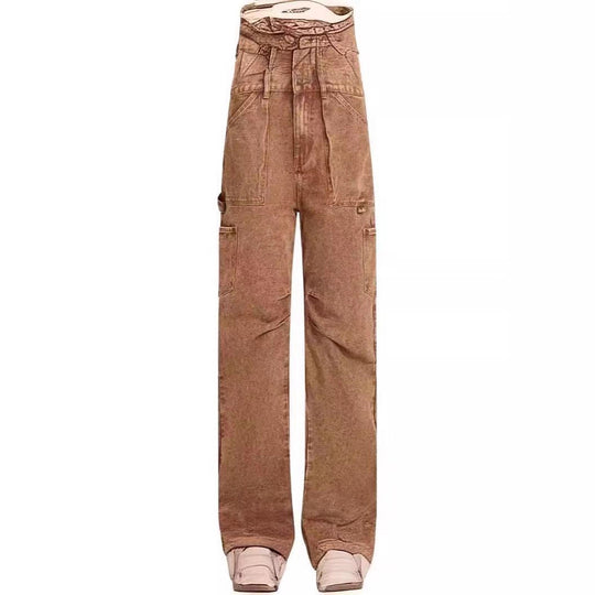 Damen lässige Cargo-Jeans mit verstellbarem Bund R&B