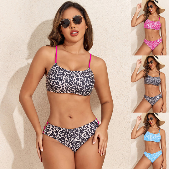 Damen Leopardenmuster Bikini-Set mit sportlichen Details R&B