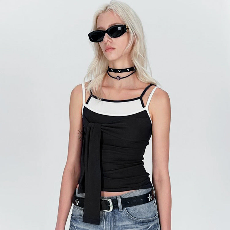 Damen Chic Trägertop mit kreativer Wickeloptik und verstellbaren Trägern R&B