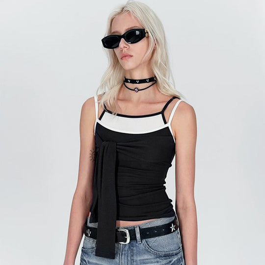 Damen Chic Trägertop mit kreativer Wickeloptik und verstellbaren Trägern R&B