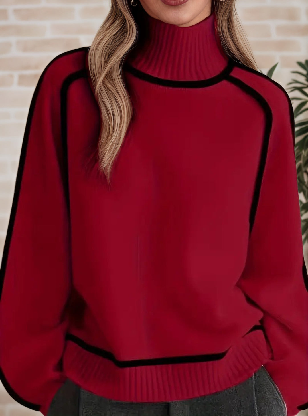 Damen Pullover mit hohem Kragen und Volumenärmeln R&B
