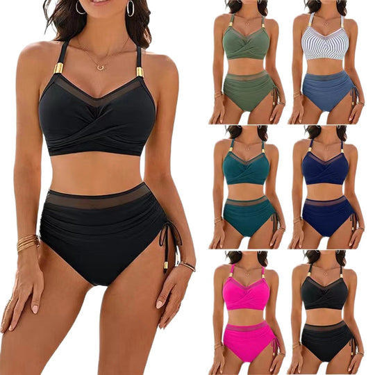 Damen Hochwertiges Bikini-Set mit transparenten Akzenten und modischem Wickeldesign R&B