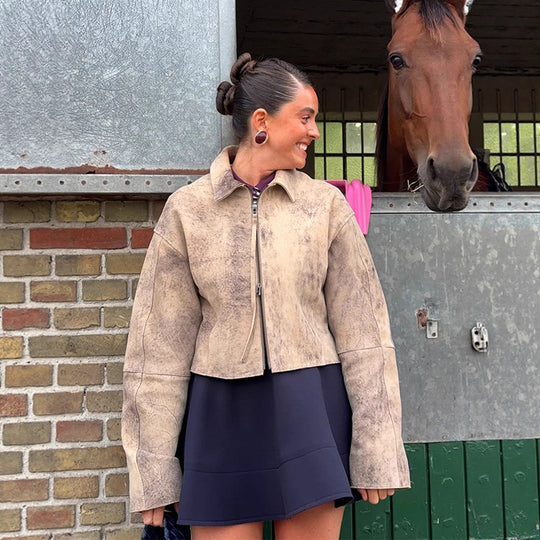 Damen modische Wildlederjacke mit voluminösen Ärmel R&B