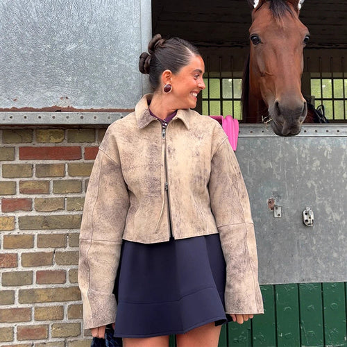 Damen modische Wildlederjacke mit voluminösen Ärmel R&B