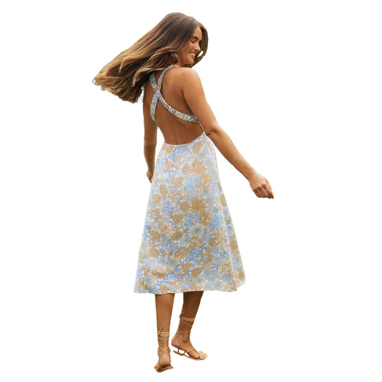Damen Midi-Kleid mit floralem Design und schmalem Taillenbund R&B