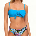 Damen Bandeau-Bikini-Set mit verspieltem Knoten und buntem Blütenmuster R&B