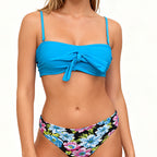 Damen Bandeau-Bikini-Set mit verspieltem Knoten und buntem Blütenmuster R&B