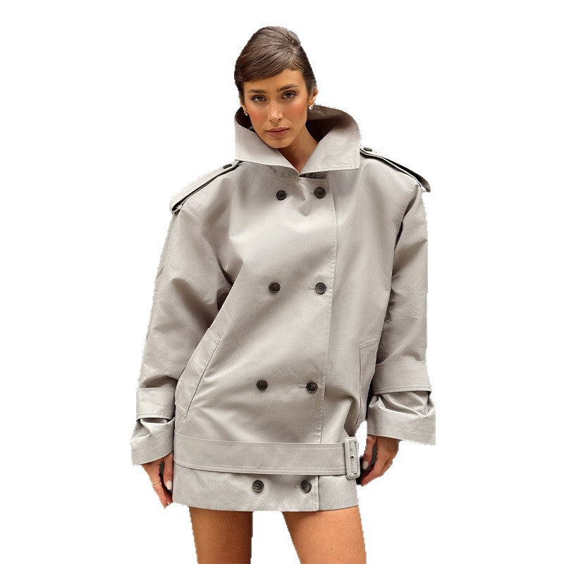 Damen Urbaner Trenchcoat mit hohem Kragen und doppelter Knopfleiste R&B