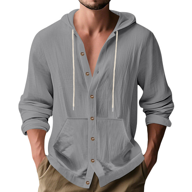 Herren Kapuzenshirt mit Knopfleiste und praktischen Taschen R&B