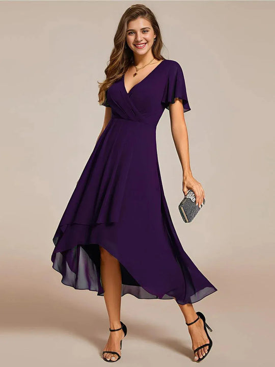 Damen Elegantes Wickelkleid mit asymmetrischem Saum R&B