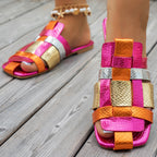 Damen Flache Metallic Sandalen mit eleganter Riemchen-Optik R&B