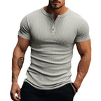 Herren Kurzarm Henley-T-Shirt mit strukturierter Oberfläche R&B