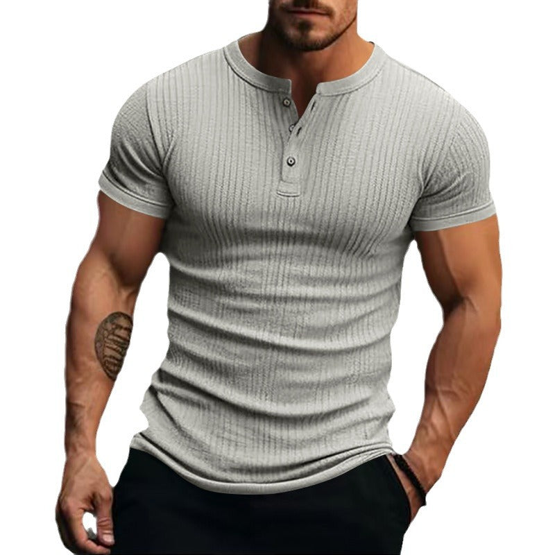 Herren nan eng anliegendes Kurzarm-Henleyshirt mit Rippenstruktur und kurzer Knopfleiste R&B