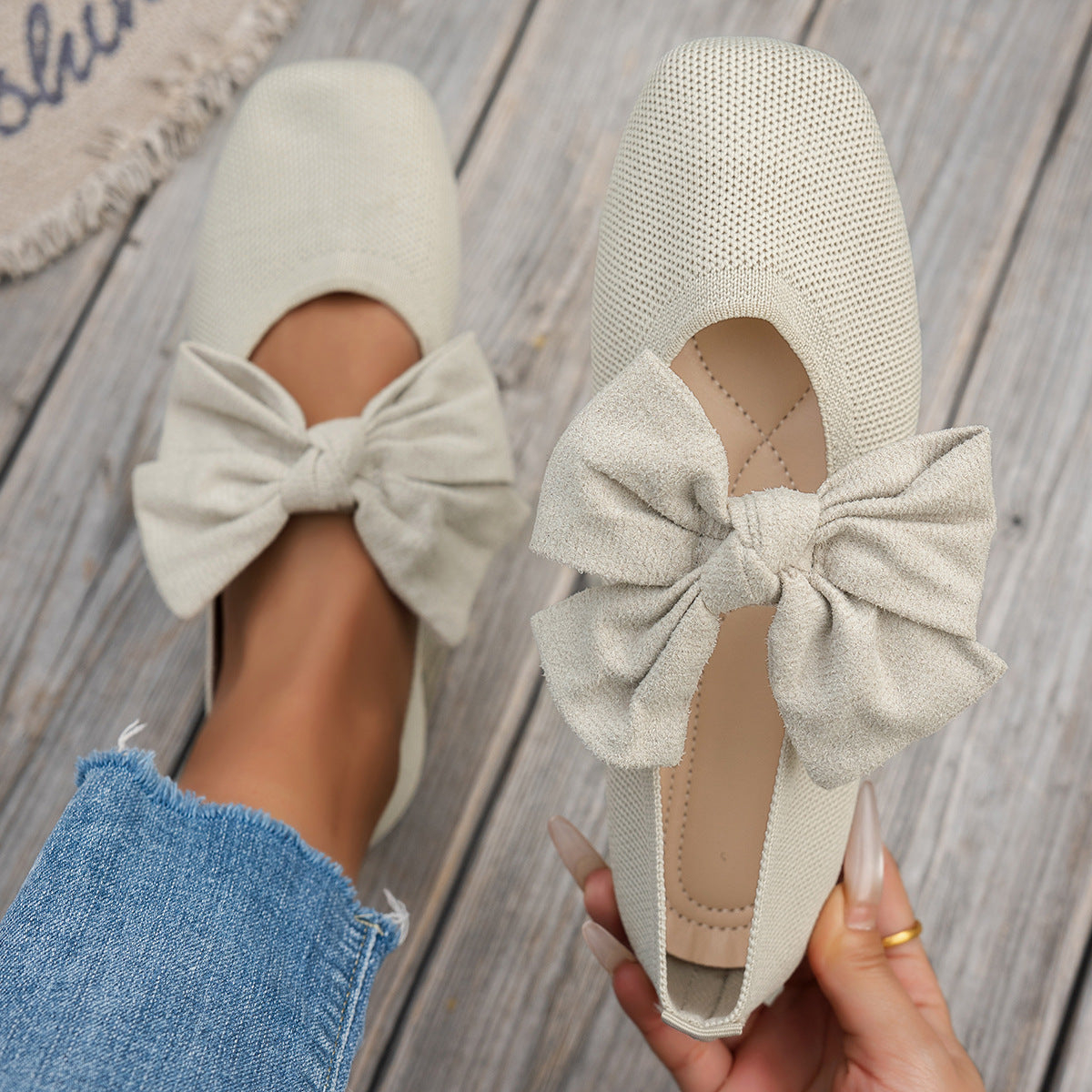 Damen Ballerinas mit großem Schleifen-Design und atmungsaktivem Obermaterial R&B