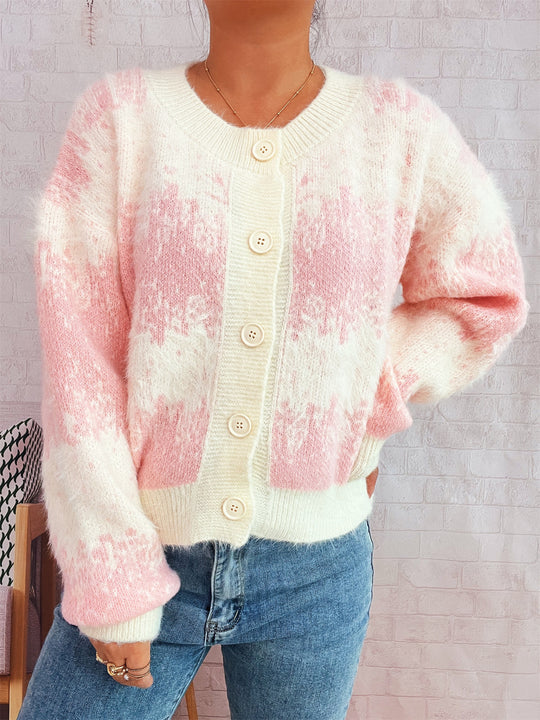 Damen kuschelige Strickjacke mit modischem Knopfdesign und weichem Material R&B