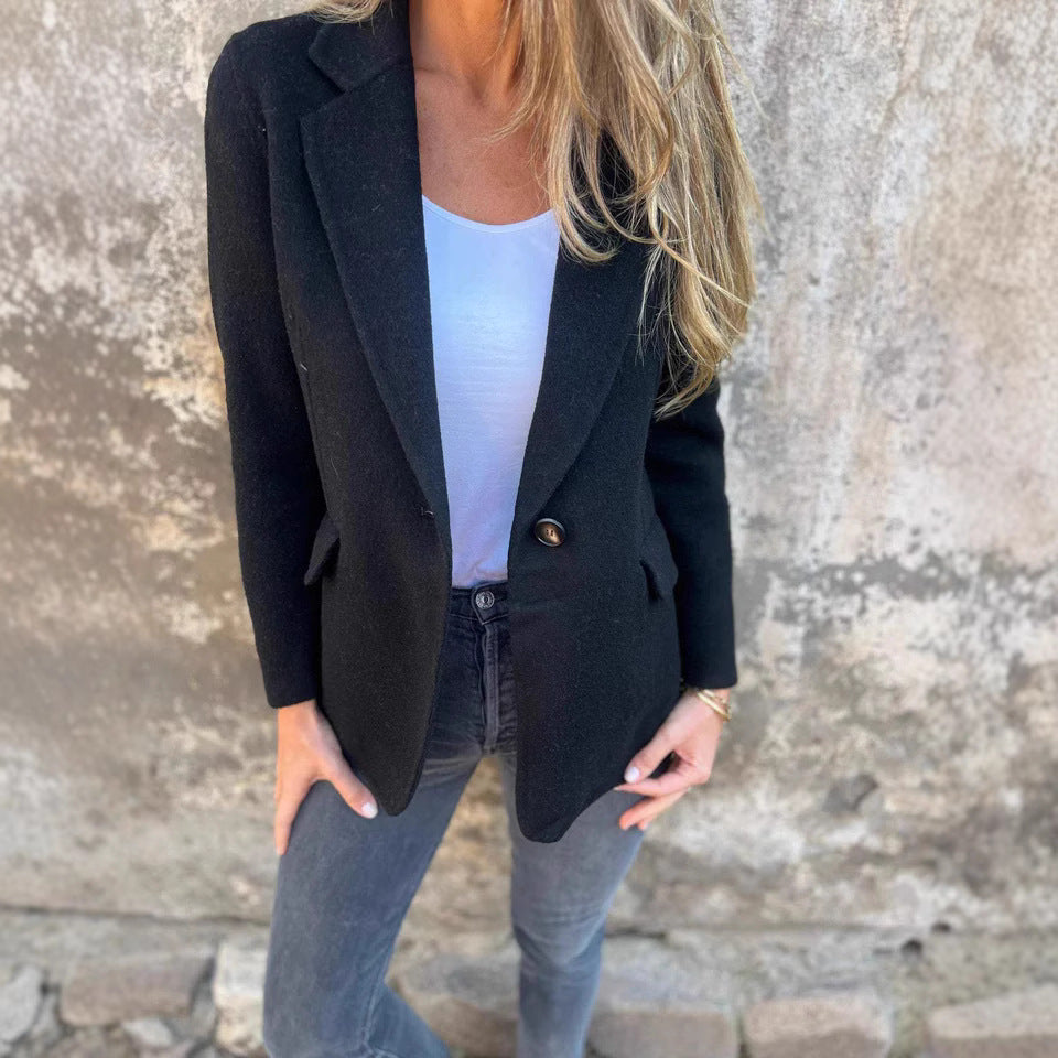 Damen elegante Wolljacke mit doppeltem Knopf R&B