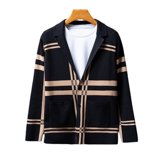 Herren eleganter Strickblazer mit modernem Karomuster R&B