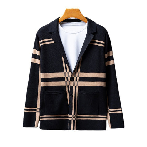 Herren eleganter Strickblazer mit modernem Karomuster R&B