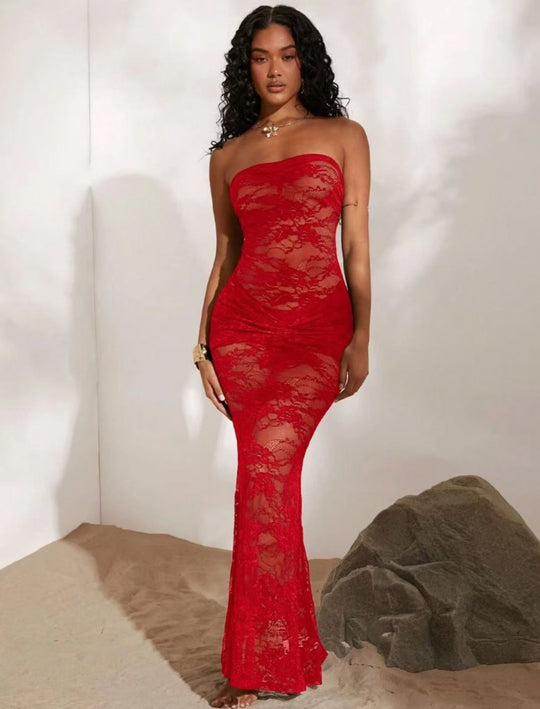 Damen Sexy Spitzenkleid mit figurbetontem Schnitt R&B