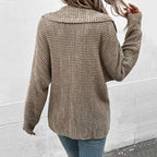 Damen stylischer Strickpullover mit tiefem V-Ausschnitt und überschnittenen Ärmeln R&B
