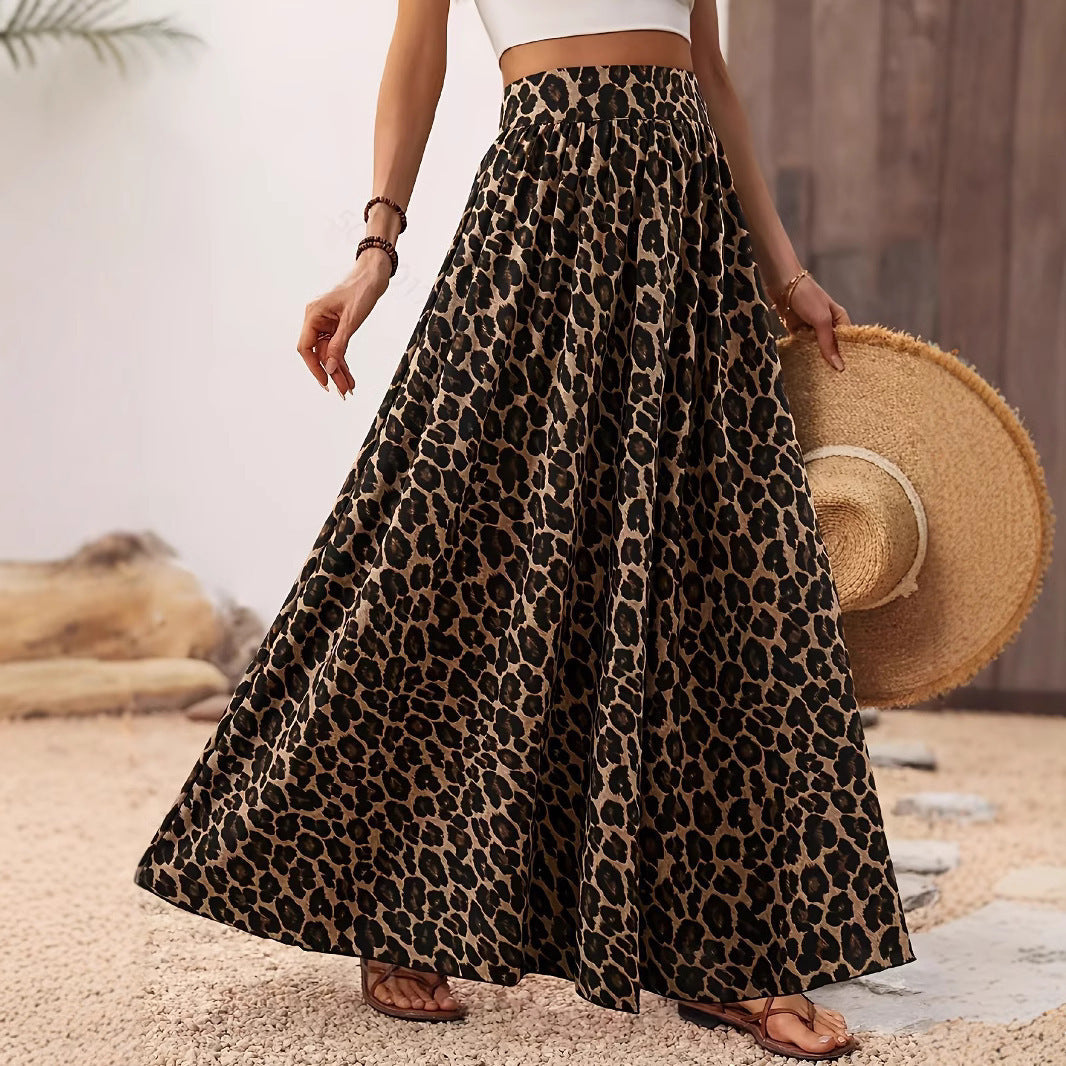 Damen Maxi-Rock mit elastischem Bund und Leopardenmuster R&B