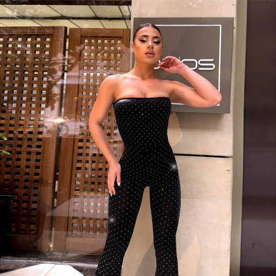 Damen Eleganter und figurbetonter Jumpsuit mit schimmernden Applikationen R&B