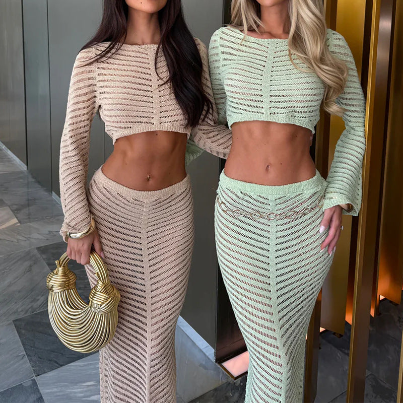 Damen Crop-Top und Maxi-Rock Set R&B